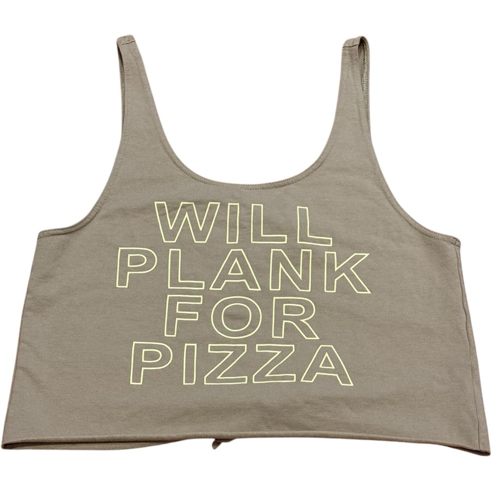 aerie Olive Green Crop Tank Top with Yellow Graphic
